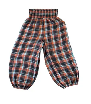 Intimately Free People Double Trouble Pant Sz S Plaid Cinched Ankle Navy Orange thumbnail 1