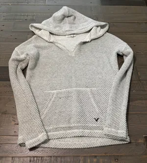 American Eagle Outfitters Women’s XS Knit Hoodie Sweater Gray White Pullover thumbnail 1