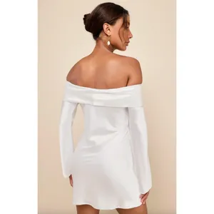 Lulus Luxurious Vision White Satin Off-the-Shoulder Mini Dress Party Medium NWT thumbnail 2