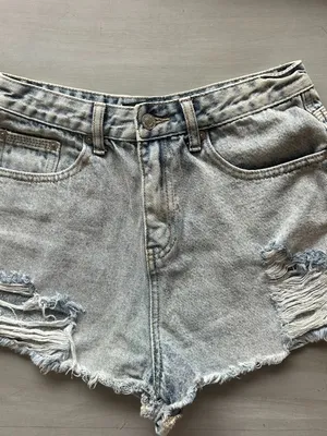 White Fox On A Mission Denim Shorts Washed Blue Size Medium Cut Offs Distressed thumbnail 2