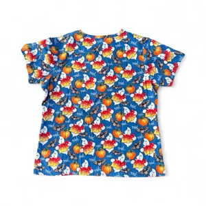 Scrub Wear Blue Pumpkin Ghost Trick or Treat Halloween Print Scrub Top Medium thumbnail 2