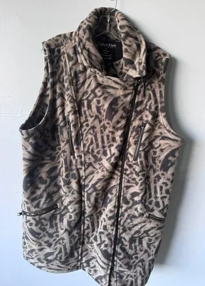 Calvin Klein Performance Women 2X Animal Print Fleece Moto Vest Asymmetric Zip thumbnail 1