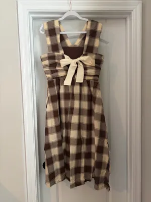 NWT TCEC Ruched Gingham Midi Dress Brown thumbnail 4