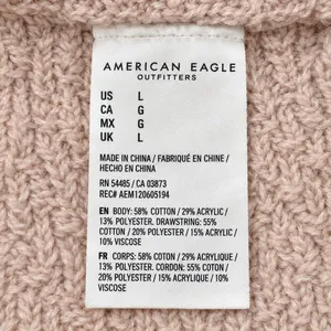 American Eagle Women L Pink Cropped Knit Hoodie Sweater Ribbed Long Sleeve thumbnail 4