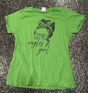 Football Fans Eagles Girl Messy Bun Retro Vintage Women’s Green Medium T-Shirt thumbnail 1
