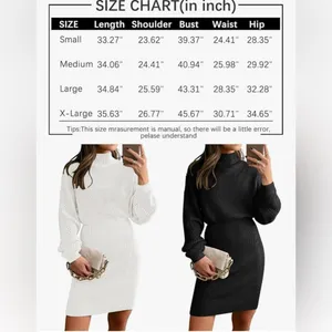 NEW Mock Neck Trendy Lantern Sleeve Ribbed Knit Bodycon Pullover Sweater Dress S thumbnail 4