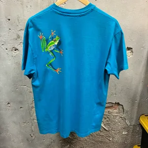 Vintage 1991 Teal Blue Wraparound Graphic Nature Frog Art tee Large L Single thumbnail 5