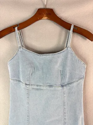 Lone Star S Pale Blue Cotton Stretch Denim Spaghetti Strap Sun Mini Dress thumbnail 2