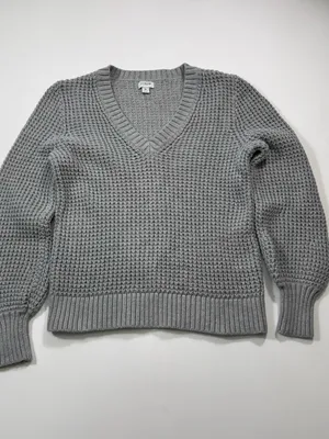 J. Crew 100% Cotton Gray V-Neck Chunky Knit Pullover Sweater thumbnail 2
