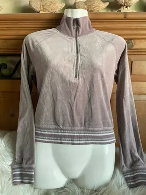 Victoria's Secret Silver Gray Velour Half Zip Sweater thumbnail 1