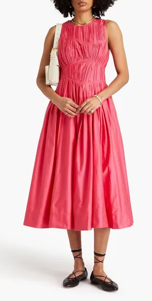 AJE Nya pleated cotton-taffeta midi dress Bubblegum UK 4 Original Price $595 thumbnail 1