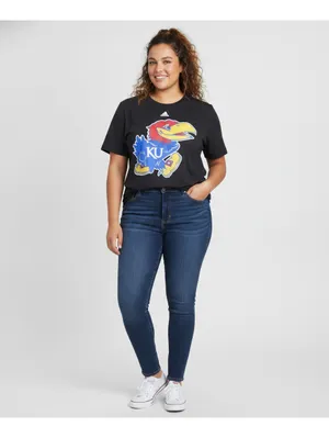 Adidas Kansas Jayhawks KU Black Mascot Logo T-Shirt Size Large Short Sleeve thumbnail 5