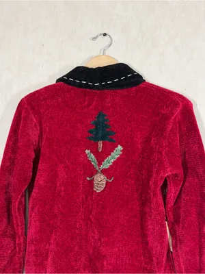 Sweater Sweater Women’s Whimsical Wildlife Patches Knit Cardigan in Red S thumbnail 5