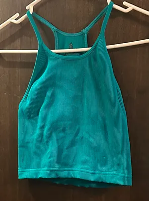 FP Movement Happiness Runs Crop Tank M/L Teal Ribbed High Neck Free People thumbnail 1