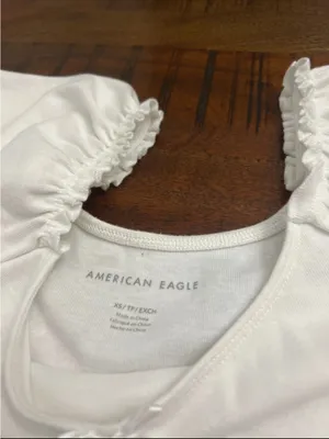American Eagle White Puff Sleeve Bow Top XS thumbnail 2