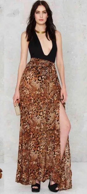 LIONESS NWT Princess Polly/ Nasty gal leopard animal print chiffon High Waisted maxi skirt thumbnail 5