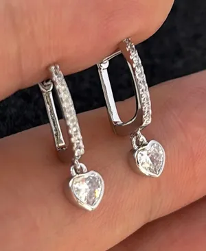 CZ Love Heart Dangle Drop Earrings for Women thumbnail 1