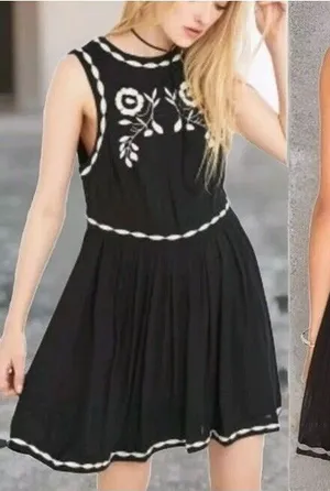 Free People Birds of a Feather‎ Embroidered Floral Skater Dress Size 2 thumbnail 1