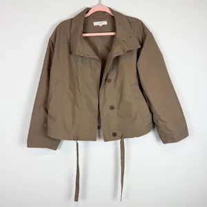 LOFT Twill Anorak Cropped Jacket Neutral Tan Brown Size Small thumbnail 4
