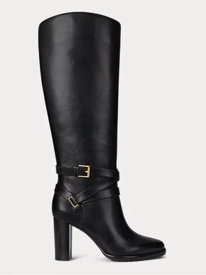 Lauren Ralph Lauren Collins Black Burnished Leather Tall Boot Heel, Size 11, NEW thumbnail 11