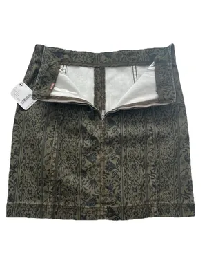 Free People NWT Sz 0(XS) Modern Femme Denim Mini Skirt Olive Black Floral thumbnail 6