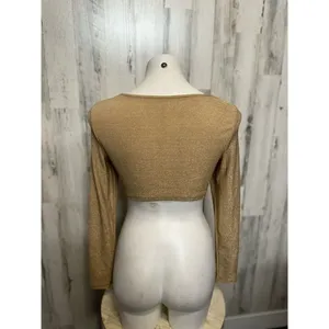 Gold Shimmer Two Piece Set Long Sleeve Crop Top & Mini Skirt Size Large thumbnail 6