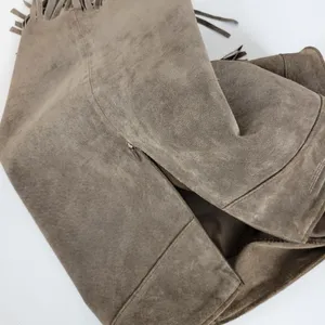 VTG Blue Asphalt Leather Fringe Mini Skirt 9 Brown Suede Rodeo Western Cowgirl thumbnail 5