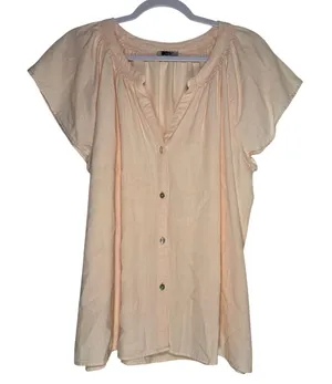 Rails‎ Peach Tencel Linen Blend Button Front Flutter Sleeve Blouse XL Boho Top thumbnail 1