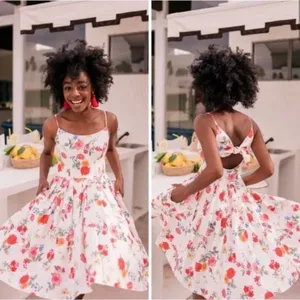 Gal Meets Glam Cassie Floral Linen Bow Back Tie Swing Dress Summer Sundress 2 thumbnail 3