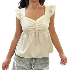 Sweetheart Neckline Peplum Top in Cream, Size M thumbnail 1