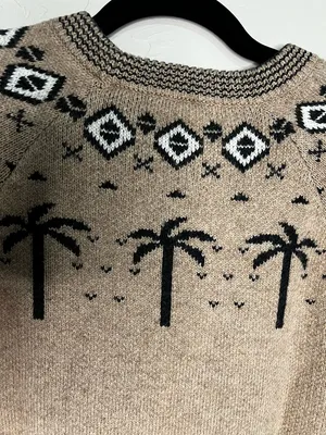 Marine Layer Archive Avalon Fair‎ Isle Palm Trees Cotton Wool Blend Crew Sweater thumbnail 8