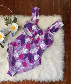 Purple Floral Cut Out One Piece NWT Size Medium thumbnail 1