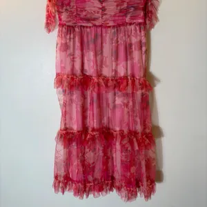 Lulus Exquisite Existence Pink Floral Mesh Pleated Ruffled Midi Dress Size XL thumbnail 4