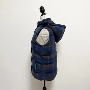 Boden Blue Brown Plaid Wool Blend Zip Up Hooded Puffer Pembroke Down Vest 6 thumbnail 4