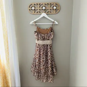 Vanity Floral Print Ruffle Dress Tan Sz Medium thumbnail 5