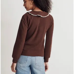 Madewell Ruffle-Collared Long-Sleeve Top Hot Cocoa Brown Size Small thumbnail 2