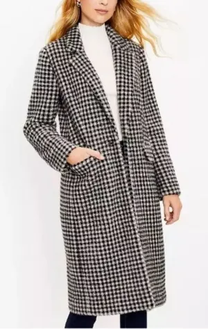 Loft Checked Coat NWT Single Button Lined Soft Cozy Pockets‎ Size XL Black/Cream thumbnail 1
