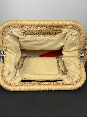 Kelly & Katie Straw Clutch Bag in Natural with crystal embellishments thumbnail 8