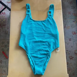NWT XL Aerie Shimmery Crinkle Birthday Scoop Cheekiest One Piece Swimsuit Blue thumbnail 3