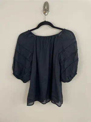 J. Crew Black Puff Sleeve Ramie Top Size Medium thumbnail 5