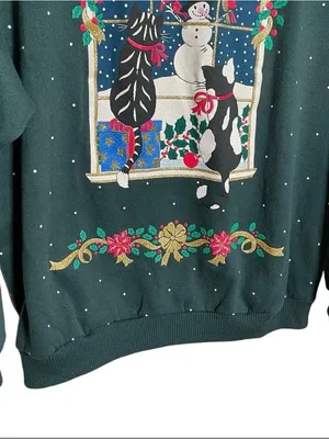 Cat Christmas sweatshirt Green Size M thumbnail 7