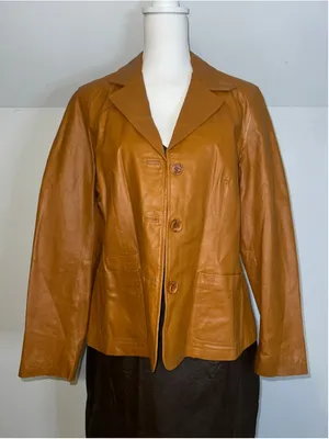 Caramel Tan Leather Jacket Size 14 blazer Coat thumbnail 1