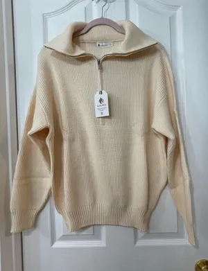 Cream Half-Zip Ribbed Sweater By LASLULU thumbnail 1