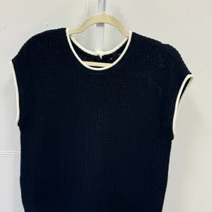 NWT Blu Pepper‎ Navy Blue Button Back Knit Sweater Vest White Trim Medium thumbnail 3