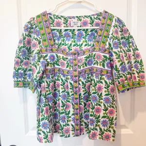 Pink City Prints Hand Block Printed Top Medium Boho Cottagecore Artisan India thumbnail 1