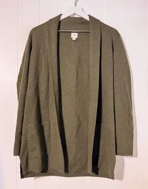 J.Crew Re-Imagined Open Front Cardigan Sweater Small Olive Green 100% Cotton thumbnail 1