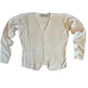 Specialty Collection Petite Cream White Pintuck Pleated Button Cardigan PM thumbnail 2