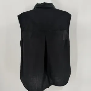 Banana Republic Outlet Blouse Womens M Black Double Pocket Sleeveless Relaxed thumbnail 3