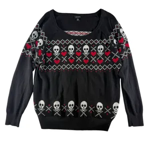 Torrid Plus 2 2X Sweater Skulls Heart Scoop Neck Whimsigoth Grunge Punk Emo Knit thumbnail 2