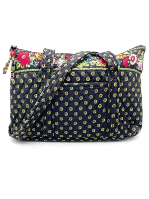 Vera Bradley Betsy Bag Vibrant Black Retired Quilted Floral Zip Top Tote Bag VTG thumbnail 11